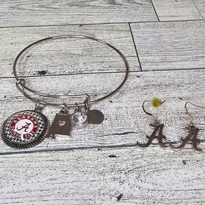 Lot of Silver Tone and 925 Alabama Crimson Tide Jewelry Bracelet Earrings